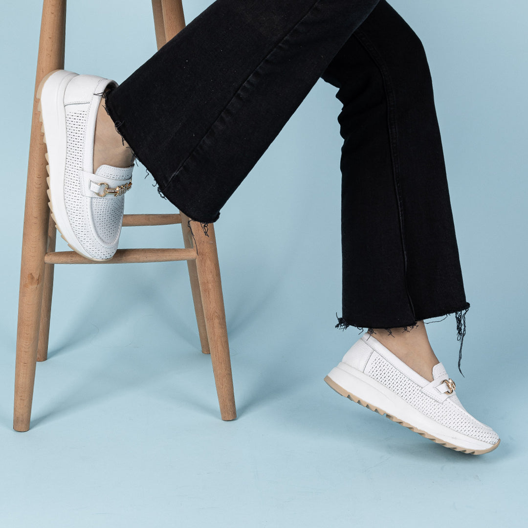 Salemo Kadın Hakiki Deri Beyaz Dolgu Topuk Loafer Ayakkabı