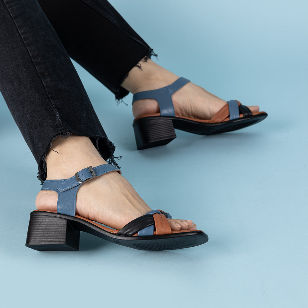 Folit Kadın Hakiki Deri Mavi Siyah Topuklu Ayakkabı