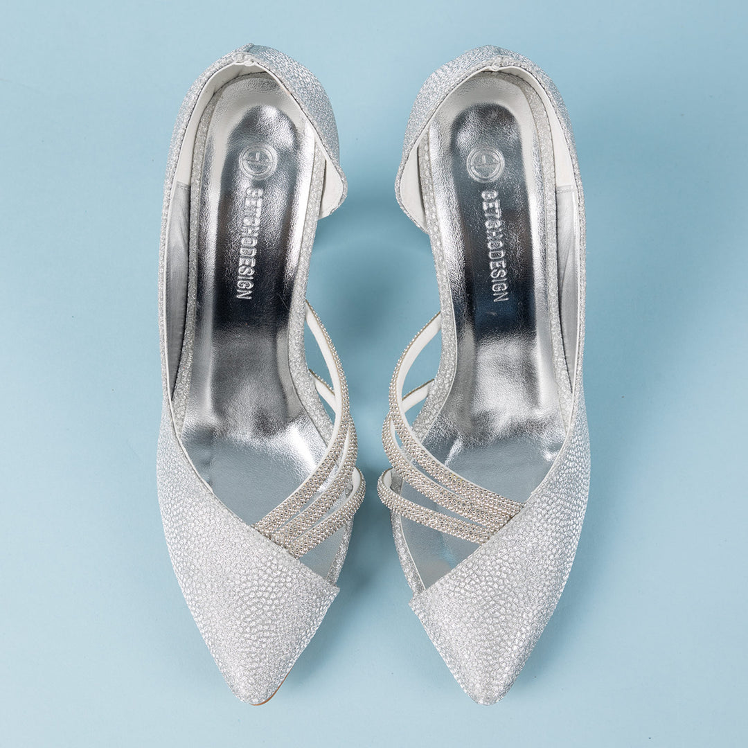 Perlin Kadın Taşlı Gümüş Abiye Topuklu Ayakkabı