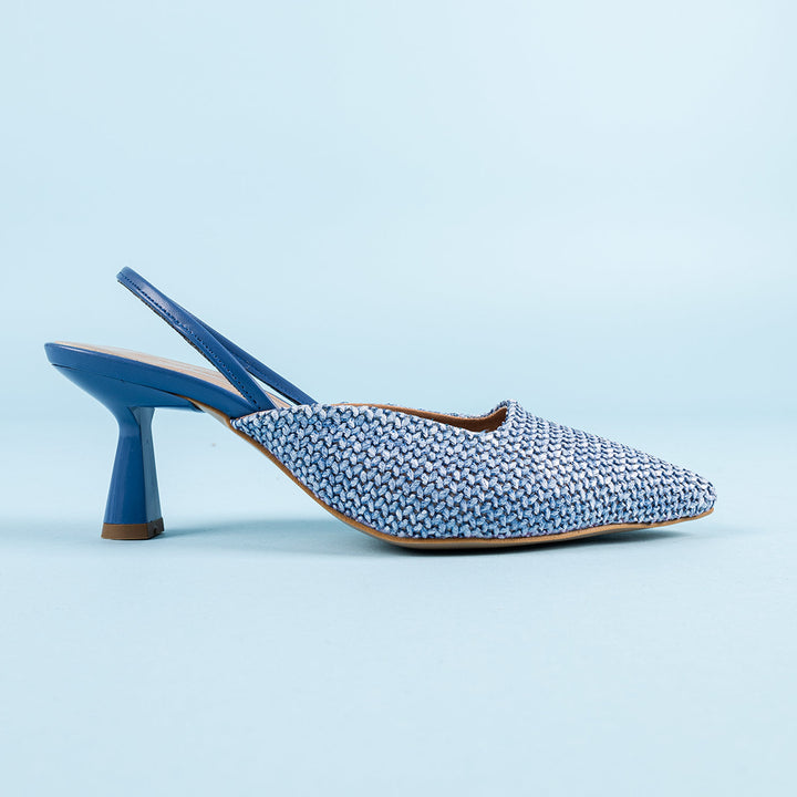Porter Kadın Stiletto Arkası Açık Sivri Burun Kot Hasır Topuklu Ayakkabı